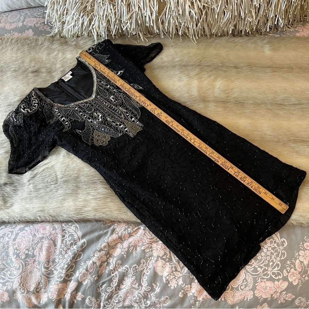 True 80’s Vintage AVENUE 7 CONTINENTAL FASHIONS INC Black Silk Heavy Beading S - Picture 5 of 16